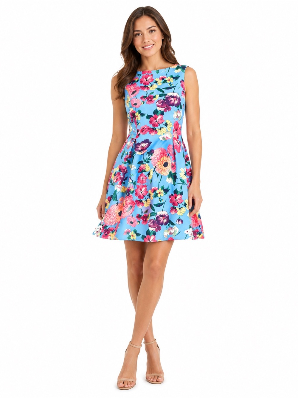 Vince Camuto Womens Size 6 light Blue Floral Fit Flare A Line Dress Summer Dress